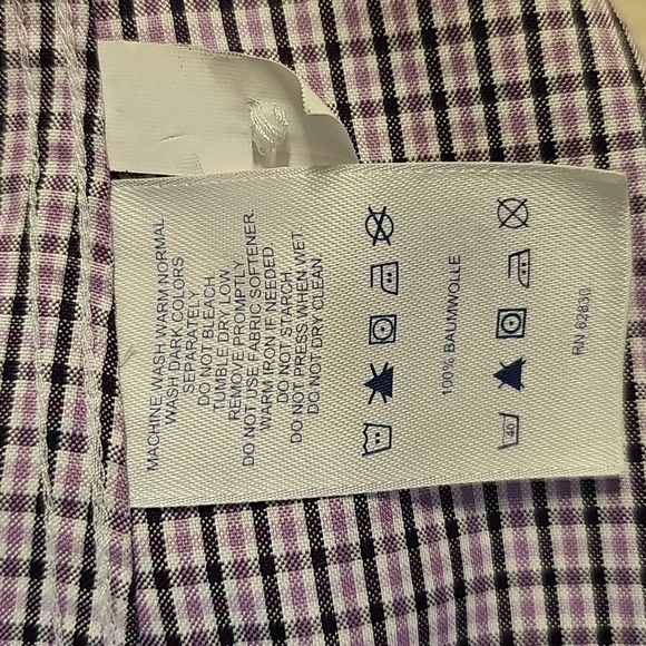 Lands' End Womens No Iron Lavender Plaid 3/4 Sleeve Button-up Cotton Blouse 16 - Picture 3 of 5